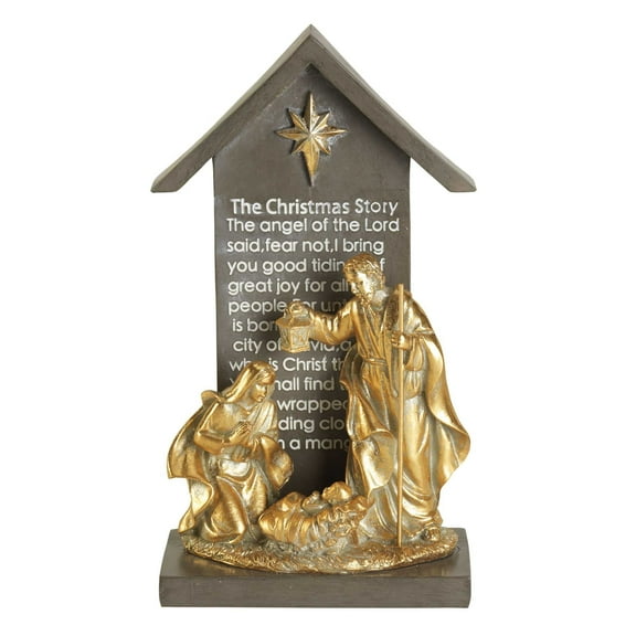 Dicksons Holy Family Christmas Story Grey and Gold Tone 9.75 Inch Resin Tabletop Figurine