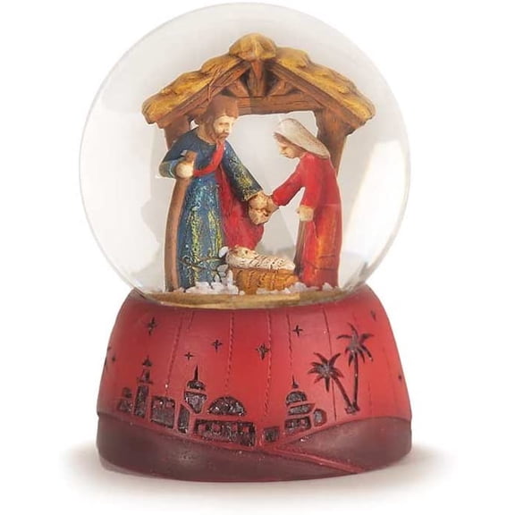 Dicksons Holy Family Within Creche Resin Stone 3 Inch Christmas Nativity Water Globe