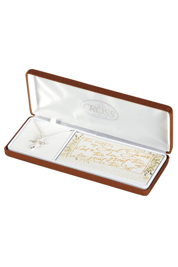 How Great Thou Art Open Ribbon Cross Silver Plated 18 Inch Women's Necklace in Sentiment Jewelry Box