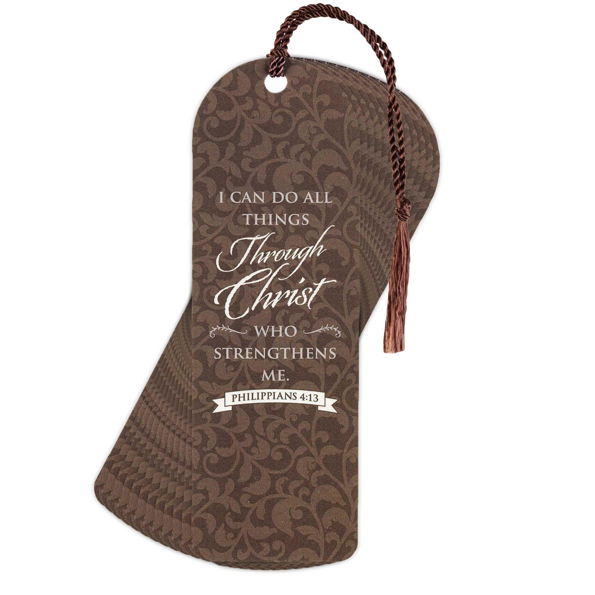 Dicksons I Can Do All Things Through Christ Arch Brown 6 x 2 Laminated Cardstock Bookmark with Tassel Pack of 12