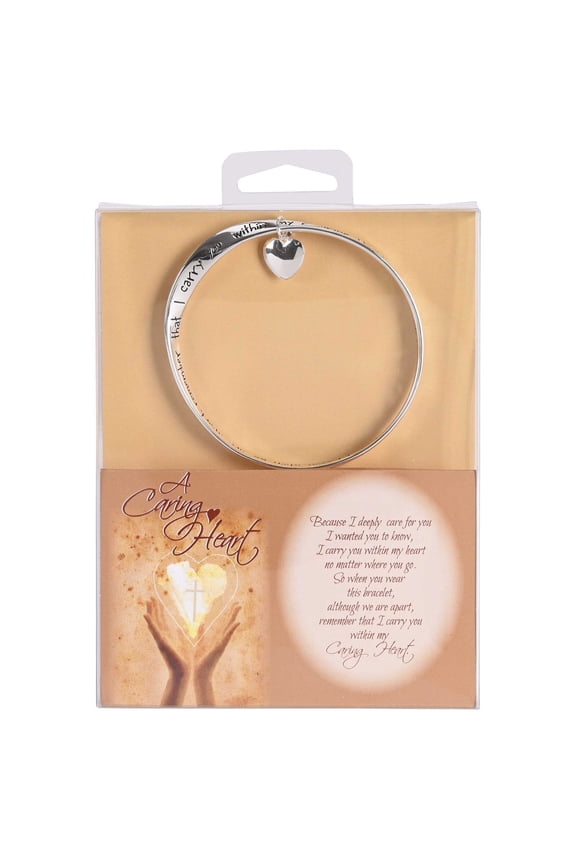 I Carry You Within My Caring Heart Charm Bereavement Women's One Size Silver Plated Stainless Steel Everyday Mobius Twist Bangle Bracelet in Presentation Box