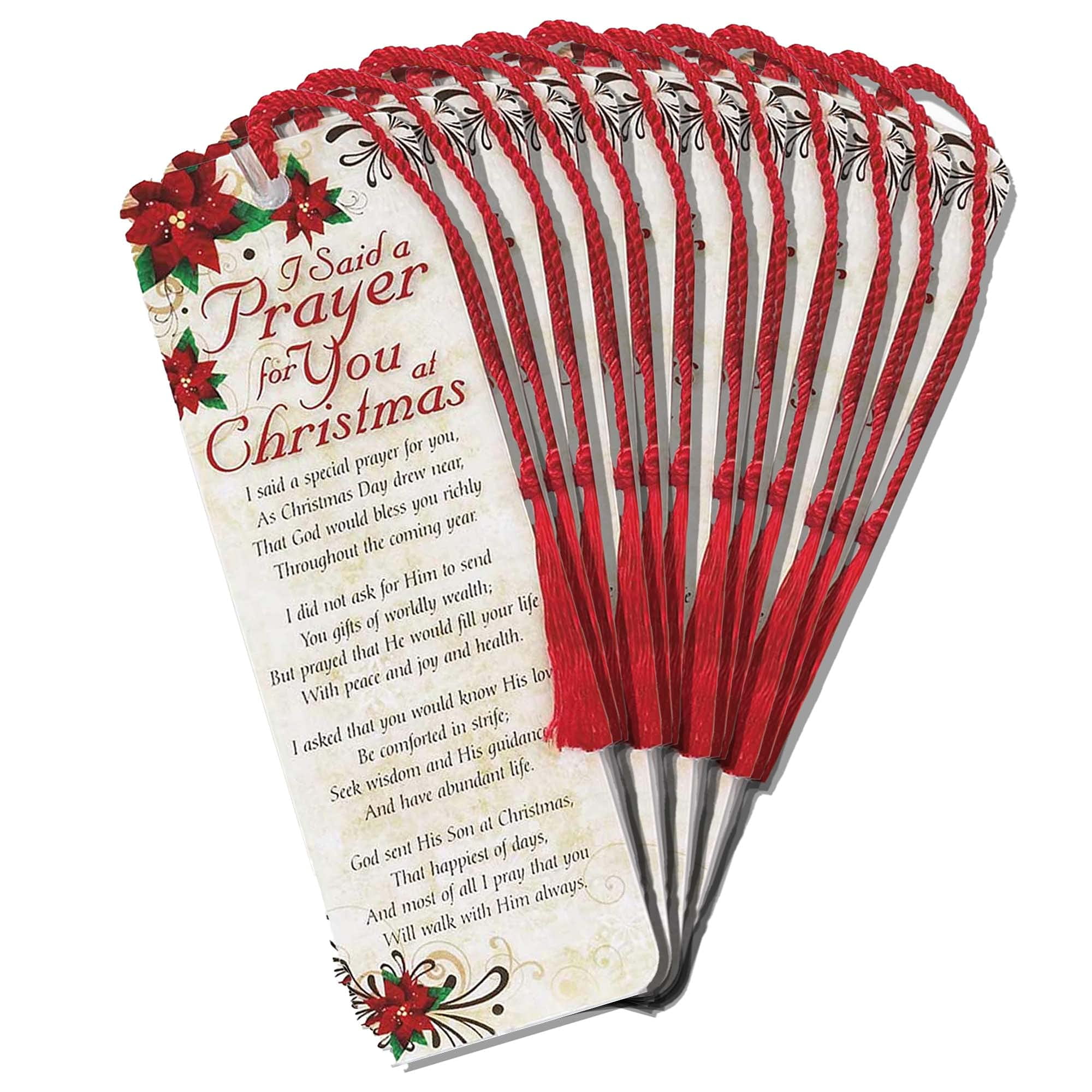 Dicksons I Said A Prayer Poinsettia Red 2 x 6 Cardstock Christmas Tassel Bookmark, Pack of 12