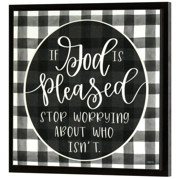 Dicksons If God Is Please Stop Worrying Black Plaid 13 x 13 MDF Wall Art Sign Plaque