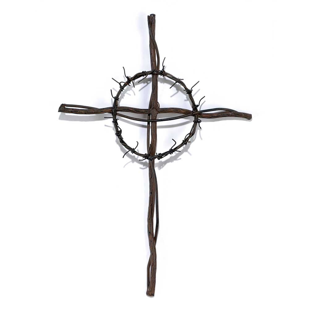 Rustic Brown Metal Crown of Thorns Wall Cross