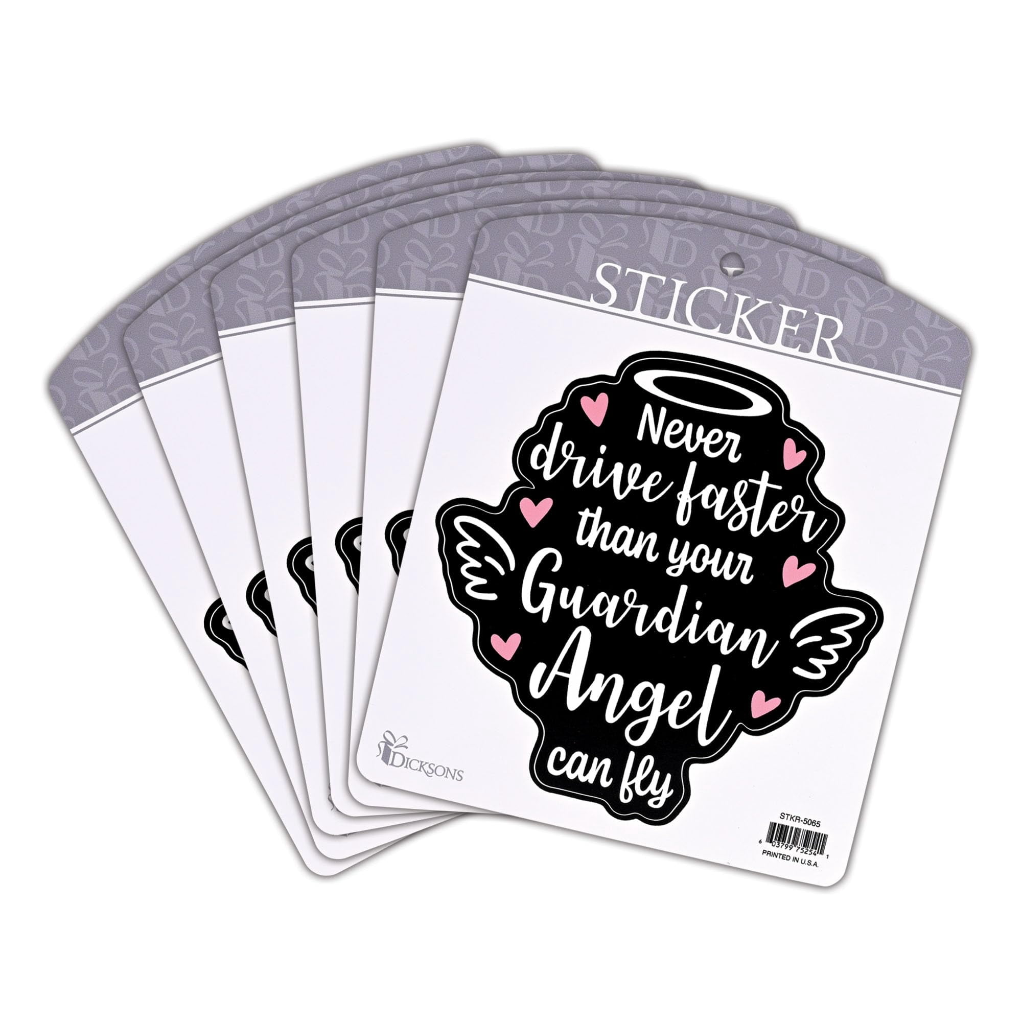 Dicksons Inspirational Christian Adhesive Sticker Decal for Laptops, Journals, Bibles 5.25 x 6.5 Inch Vinyl Never Drive Faster Than Your Guardian Angel Pack of 6