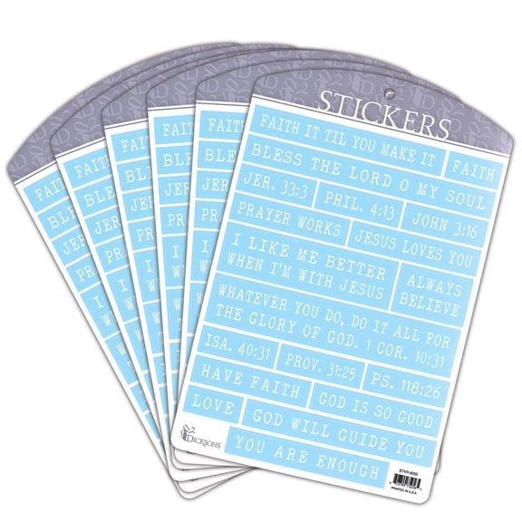 Dicksons Inspirational Christian Adhesive Sticker Decal for Laptops, Journals, Bibles 6 x 9.5 Inch Vinyl Blue Scripture Collection Pack of 6
