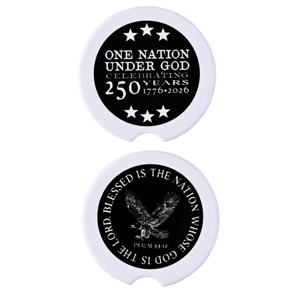 Dicksons Inspirational Christian Car Coaster Accessory for Cup Holder 2.75 x 2.75 Inch Absorbent Ceramic Patriotic Eagle One Nation Under God Pack of 2