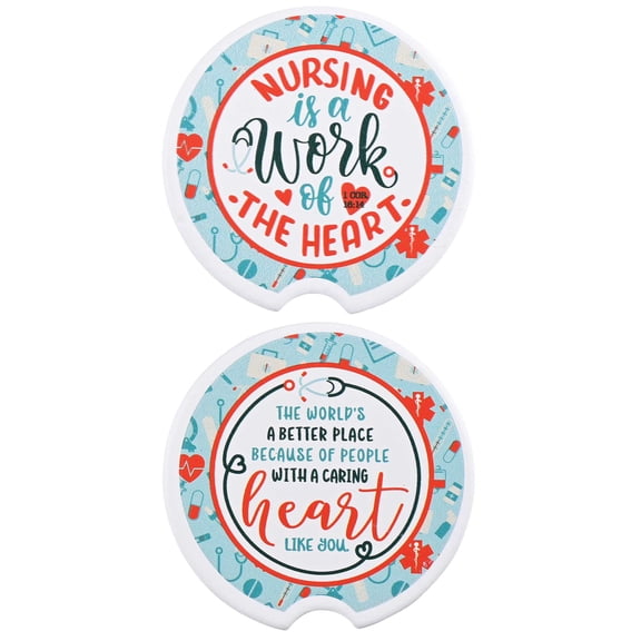 Dicksons Inspirational Christian Car Coaster for Cup Holder, Auto Accessory for Nurse Appreciation 2.75 x 2.75 Inch Absorbent Ceramic Nursing Work of Heart Pack of 2