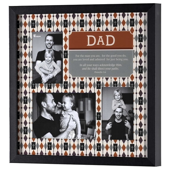 Dicksons Inspirational Christian Hanging Collage Picture Frame With Scripture 13 x 13 Inch Wood and Glass Dad Loved and Admired