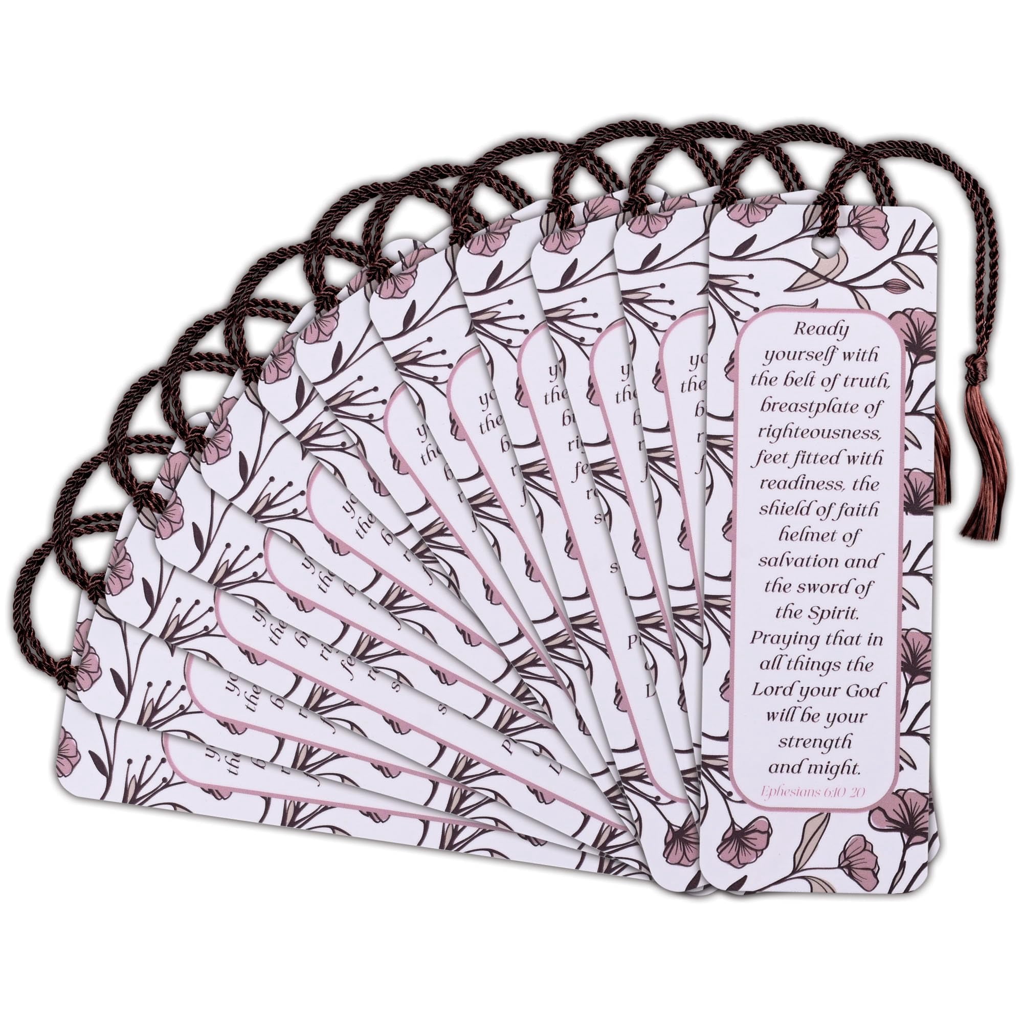 Dicksons Inspirational Christian Tassel Bookmark for Books, Bible Study, & Journals 2 x 6 Inch Paper Floral Full Armor of God Pack of 12