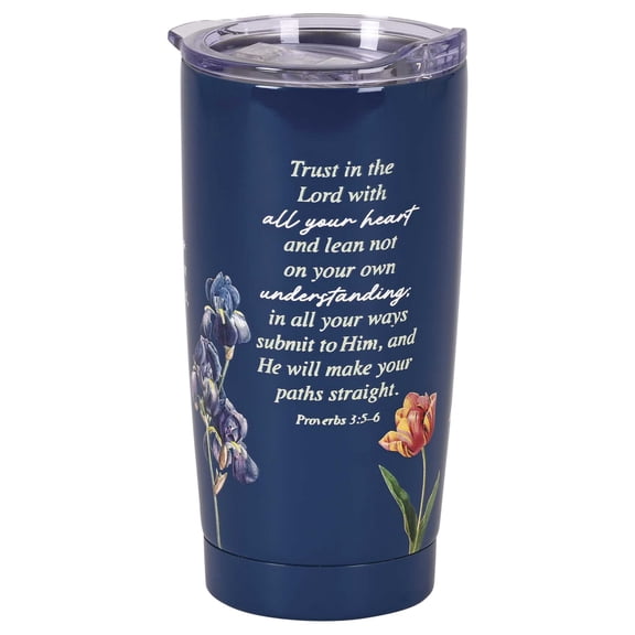 Dicksons Inspirational Christian Travel Tumbler Cup, Hot or Iced Beverage, 20 Ounce Stainless Steel With Sliding Lid Floral Scriptures