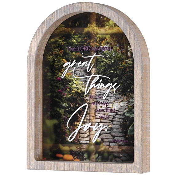 Dicksons Inspirational Christian Wall Hanging Rustic Farmhouse Arched Window Wall Dcor 11 x 15 Inch Glass With Distressed Wood Frame Lord Has Done Great Things