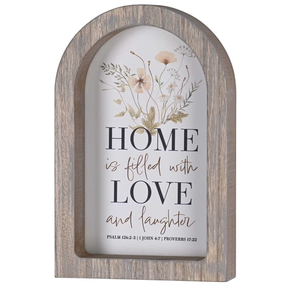 Dicksons Inspirational Christian Wall Hanging Rustic Farmhouse Arched Window Wall Dcor 7 x 11 Inch Glass With Distressed Wood Frame Home Is Filled With Love