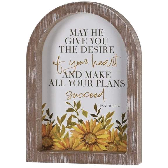 Dicksons Inspirational Christian Wall Hanging Rustic Farmhouse Arched Window Wall Dcor 9 x 13 Inch Glass With Distressed Wood Frame May He Give You the Desire
