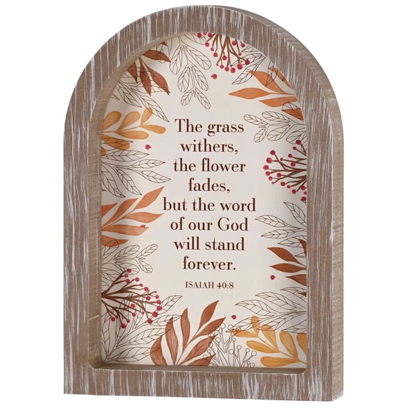 Dicksons Inspirational Christian Wall Hanging Rustic Farmhouse Arched Window Wall Dcor 9 x 13 Inch Glass With Distressed Wood Frame Word Of Our God Stands Forever
