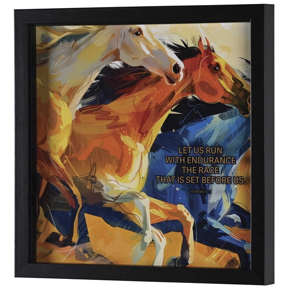 Dicksons Inspirational Christian Wall Hanging Shadow Box Style Framed Wall Dcor for Home 13 x 13 Inch Wood and Glass Horses Let Us Run With Endurance