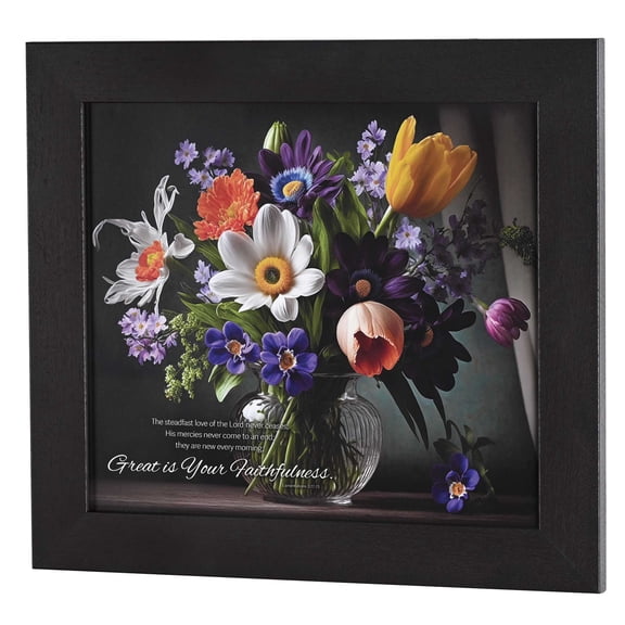 Dicksons Inspirational Hanging Wall Art Picture Frame For Living Room 13 x 20 Wood and Glass He Who Believes Forest Waterfall Scene