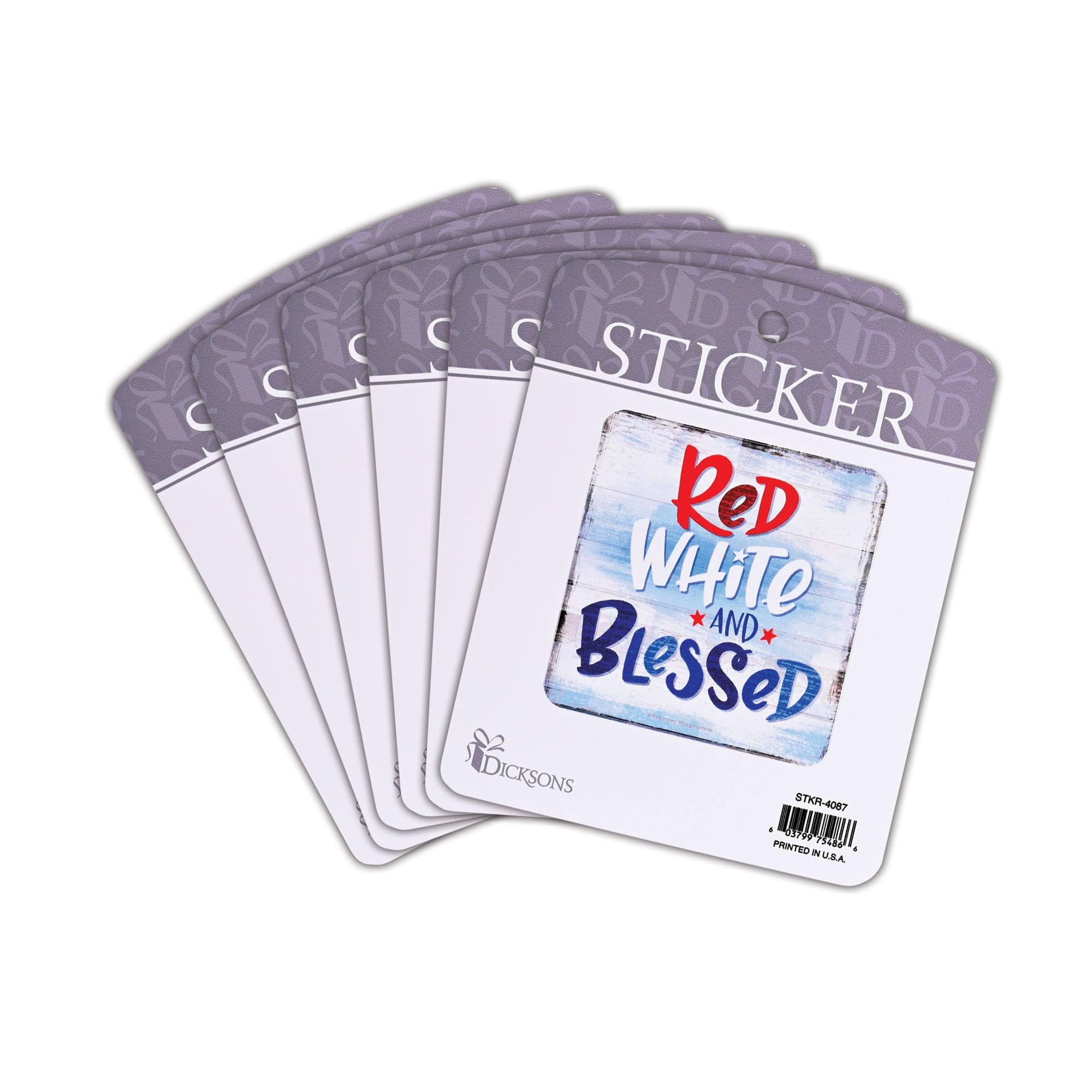 Dicksons Inspirational Patriotic Christian Adhesive Sticker Decal for Laptops, Journals, Bibles 3.75 x 4.75 Inch Vinyl Red White and Blessed Pack of 6