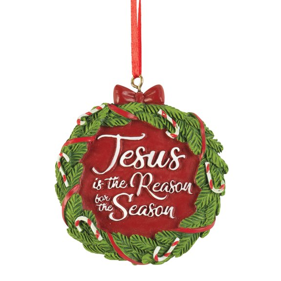 Dicksons Jesus Reason For Season Red Candy Cane 3 inch Resin Decorative Hanging Ornament