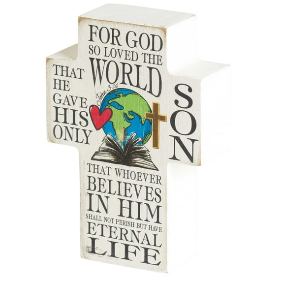 Dicksons John 3:16 Distressed White 4 inch MDF Table Top Cross
