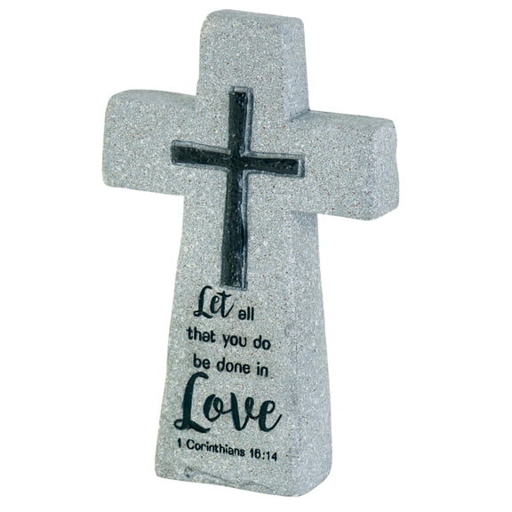 Dicksons Let All That You Do Be Done in Love Weathered Edges Smooth Finish Grey 4 x 7 Resin Tabletop Cross