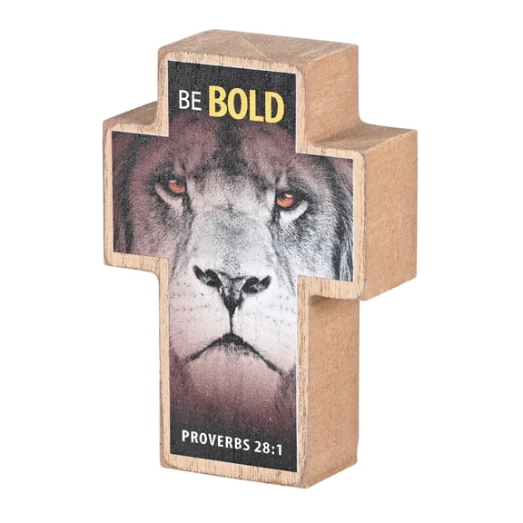 Dicksons Lion Head - Be Bold, Proverbs 28:1, Multicolor 3.88 x 2.75 Inch MDF Wood Tabletop Block Cross Sign Plaque