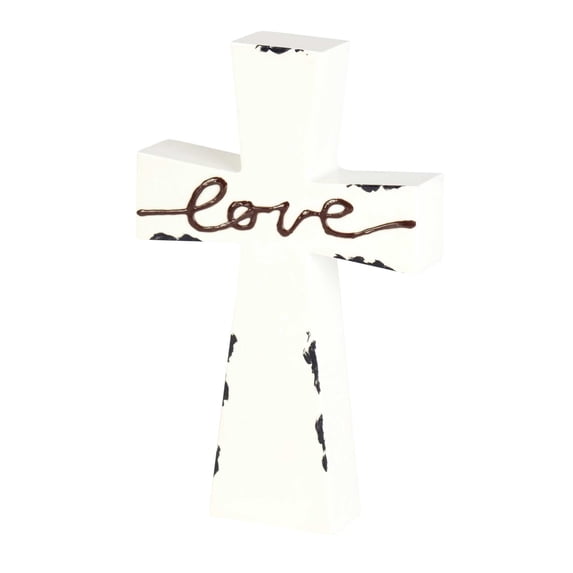 Dicksons Love Distressed White Enamel Look 7 inch MDF Tabletop Cross