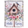 thumbnail image 1 of Dicksons Magnolia Garden Birdhouse Floral 18 x 13 Inch Weather Resistant Polyester Outdoor Flag Decoration For Garden, Yard, Or Walkway, Pink, Blue, & Brown, Hello Spring, 1 of 1