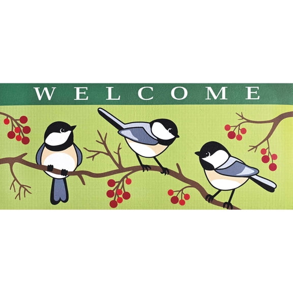 Dicksons Magnolia Garden Chickadee 22x10Inch Rubber Indoor Outdoor Non-Slip Doormat Insert for Entryway, Green & Blue, Welcome