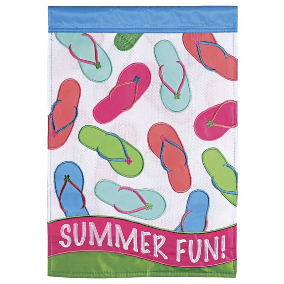 Dicksons Magnolia Garden Flip Flops 18 x 13 Inch Weather Resistant Polyester Outdoor Flag Decoration For Garden, Yard, Or Walkway, Blue, Pink, & Green, Summer Fun