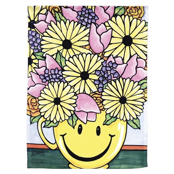Dicksons Magnolia Garden Floral 44 x 30 Inch Weather Resistant Polyester Outdoor Flag Decoration For Garden, Yard, Or Walkway, Yellow, Pink, & Purple, Delivery Of Smiles