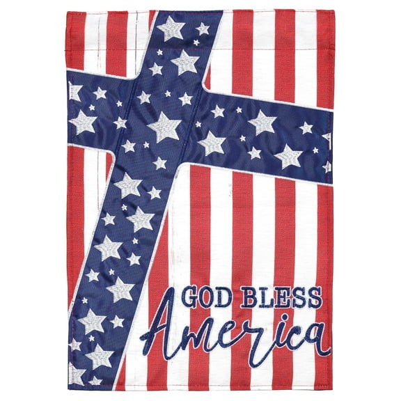 Dicksons Magnolia Garden God Bless America Cross Red White Blue 42 x 29 Polyester Outdoor Garden Flag