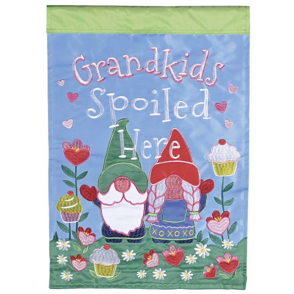 Dicksons Magnolia Garden Grandkids Spoiled Here Gnomes Floral Blue 18 x 13 Polyester Outdoor Garden Flag
