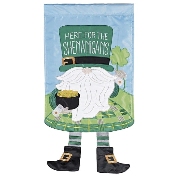 Dicksons Magnolia Garden Here For The Shenanigans Gnome St. Patrick's Day Shamrock Green 18 x 13 Polyester Crazy Legs Outdoor Garden Flag