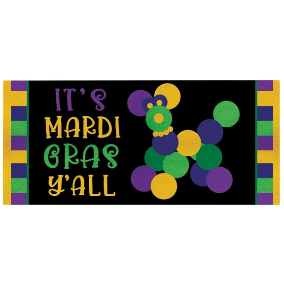 Dicksons Magnolia Garden It's Mardi Gras Y'all Bead Dog Purple Yellow Green Black 22 x 10 Rubber Outdoor Doormat Insert
