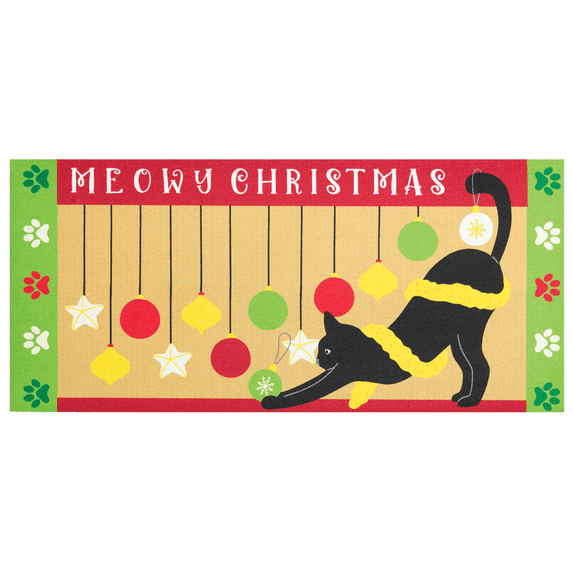 Dicksons Magnolia Garden Meowy Christmas 22 x 10 Inch Red Green Poly Rubber Doormat Insert