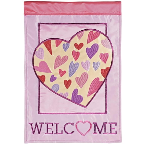 Dicksons Magnolia Garden Outdoor Flag Decoration For Garden, Yard, Or Walkway Standard 13 x 18, Weather Resistant Polyester, Hearts Welcome