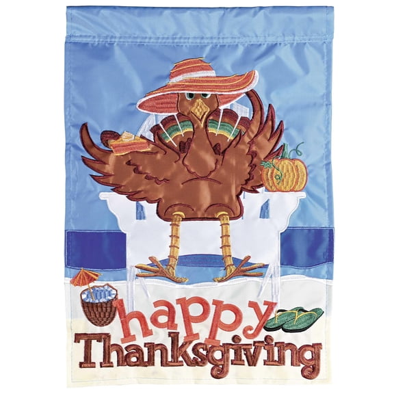 Dicksons Magnolia Garden Outdoor Flag Decoration For Garden, Yard, Or Walkway Standard 13 x 18, Weather Resistant Polyester, Beach Turkey Happy Thanksgiving