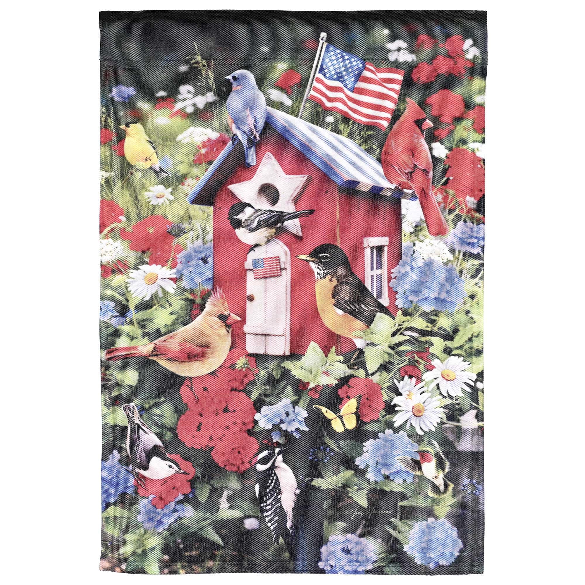 Dicksons Magnolia Garden Patriotic Bird House Red White Blue 44 x 30 Polyester Outdoor Garden Flag