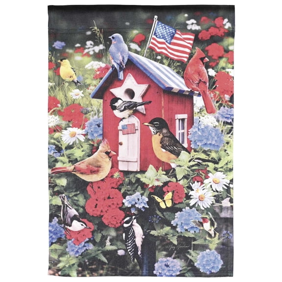 Dicksons Magnolia Garden Patriotic Bird House Red White Blue 44 x 30 Polyester Outdoor Garden Flag