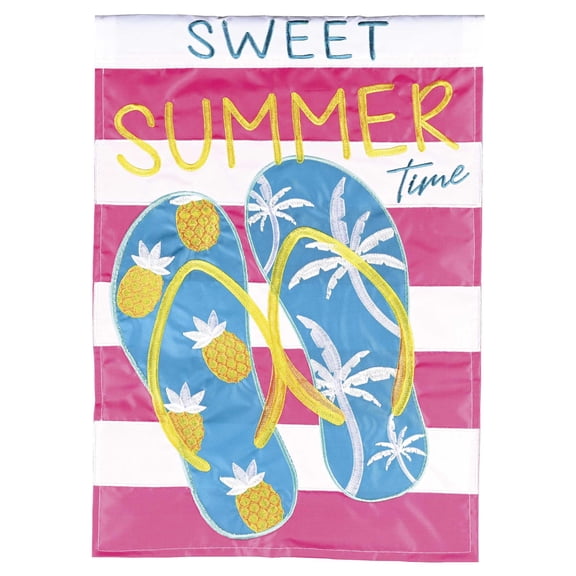 Dicksons Magnolia Garden Sweet Summer Time Flip Flops Pink Stripe 18 x 13 Polyester Outdoor Garden Flag