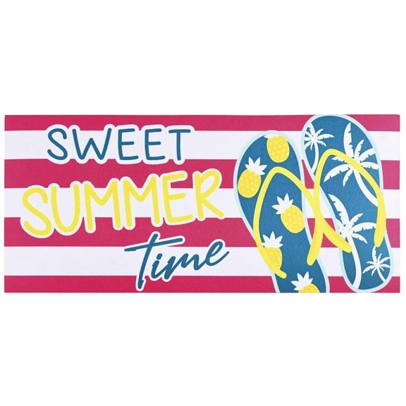 Dicksons Magnolia Garden Sweet Summer Time Flip Flops Red White Stripe 22 x 10 Rubber Outdoor Doormat Insert