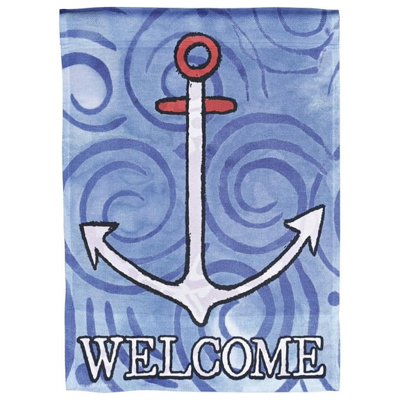 Dicksons Magnolia Garden Welcome Anchor Nautical Blue Swirl 18 x 13 Polyester Outdoor Garden Flag