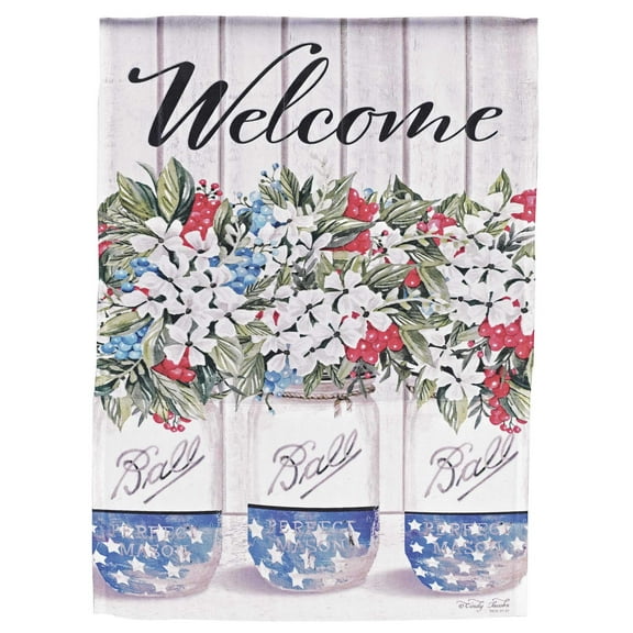 Dicksons Magnolia Garden Welcome Flowers Jars Red White Blue 44 x 30 Polyester Outdoor Garden Flag