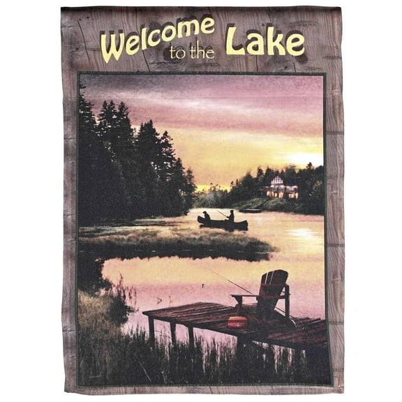 Dicksons Magnolia Garden Welcome To The Lake Woodgrain Brown 18 x 13 Polyester Outdoor Garden Flag