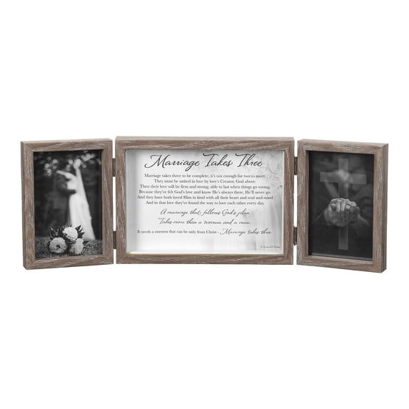 Dicksons Marriage Takes Three Be Complete Natural Wood 3-Part Hinged Tabletop Photo Frame