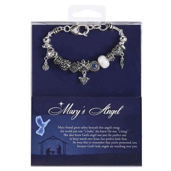 Dicksons Marys Angel 7 + 1 Inch Extension Silver Plated Stainless Steel and Glass Women's Inspirational Dangle Charm Bracelet