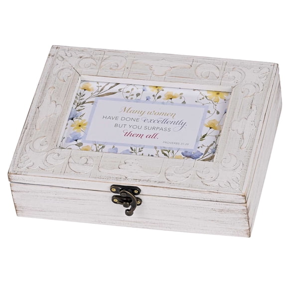 Dicksons Musical Keepsake Box Plays Tune Amazing Grace White Distressed Jewelry or Memory Box 6.5 x 8.5 Inch Wood You Surpass Them All