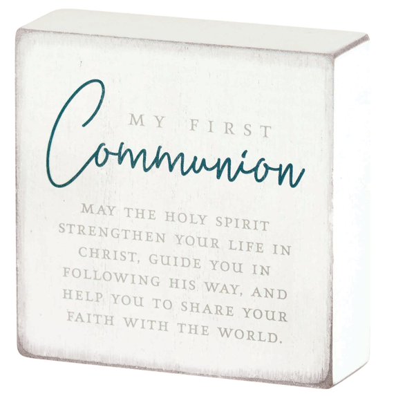 Dicksons My First Communion Double Sided Encouraging Verse Customizable White 3 x 3 MDF Mini Tabletop Plaque