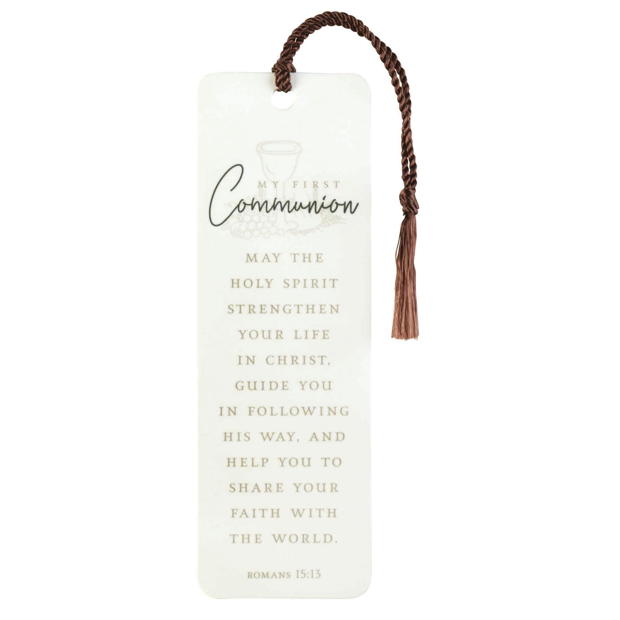 Dicksons My First Communion Encouraging Verse Woodgrain Finish White 6 x 2 Paper and Tassel Tassel Decoration Bookmark Pack of 12